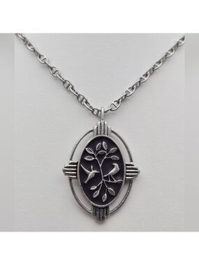 Lia Sophia Aviary Birds Pendant Necklace Matte Silver Tone 80s Collectible